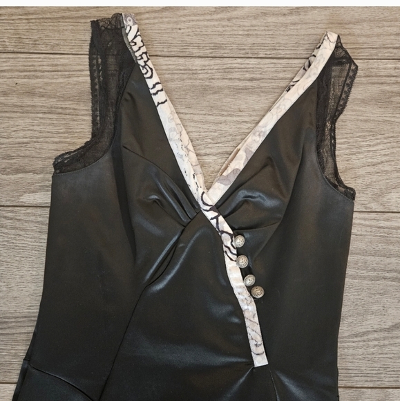 John Galliano Vintage Black Pencil Fitted satin sleevless V-neck Cocktail Dress - Picture 6 of 16